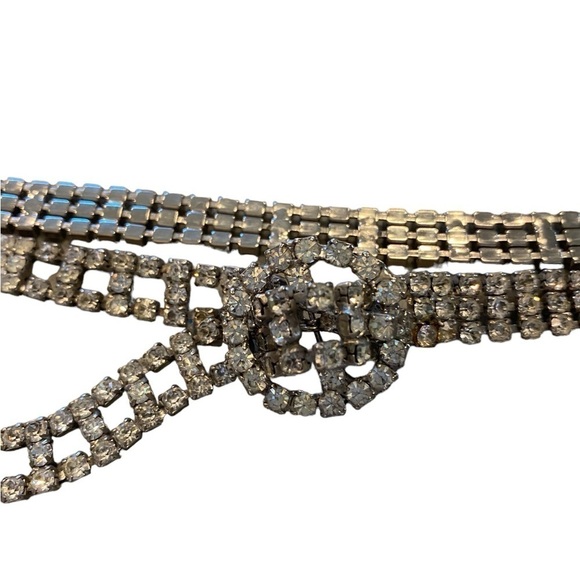 Vintage Silver Tone Sparkling Prong Set Rhinestone Bling Belt 32" x 1/2" Glam - Picture 1 of 10